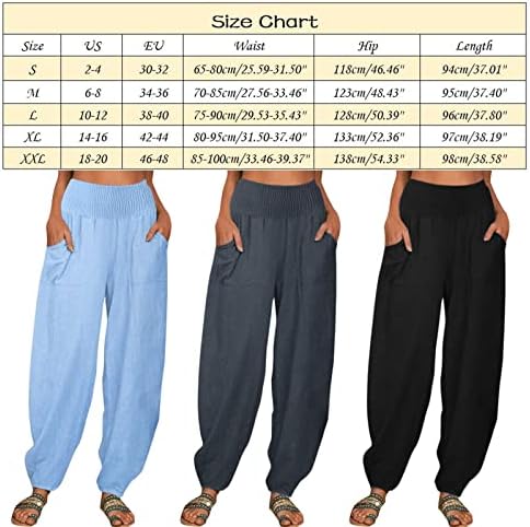 Женски обични цврста боја лабава џебови еластични панталони со високи половини долги панталони