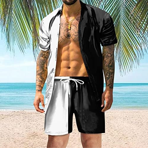 Bmisegm Mens Slim Fit костум Менс летен моден рекреант за одмор Хаваи, приморска плажа, дигитално 3Д печатење со кратки ракави со кратки