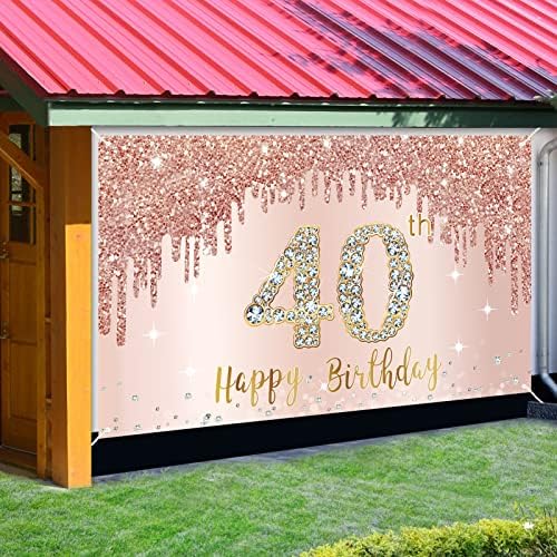Среќен 40-Ти Роденден Банер Позадина Украси За Жени, Розово Злато 40 Роденден Знак Материјали, Розова 40 Годишниот Роденден Постер Позадина