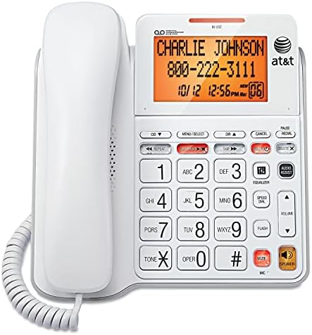 АТ & Т CL4940 Каберан стандарден телефон со систем за одговарање и дисплеј со позадинско осветлување, бело