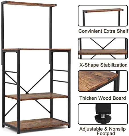 FZZDP 4 нивоа дрвени кујнски решетки за складирање на пекари со 4 нивоа микробранови рерна фарма куќа рустикален индустриски стил