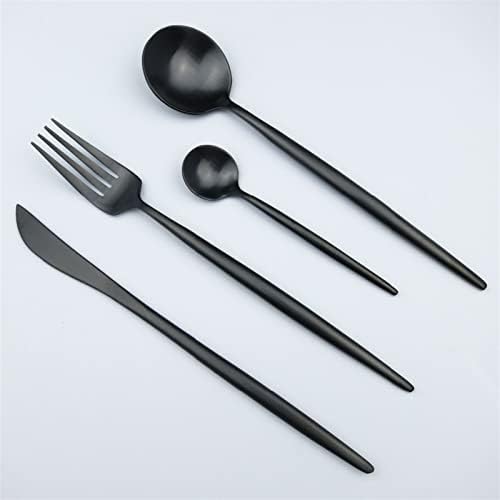 24 парчиња 18/10 Европски црн сад со црни не'рѓосувачки челик сет луксузен мат вилушки нож за јадење, сет за јадење прибор за јадење сребро за