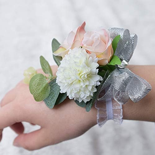 Jaoswish 2 парчиња цветни зглобови корсаж Бутониер постави вештачки божур роза корсаж постави рачно изработени невеста за рачен зглоб мажи бутониер