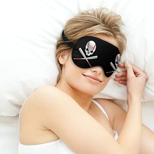 Бејзбол череп и лилјаци маска за спиење мека маска за очи со преносни очи со прилагодлива лента за мажи жени