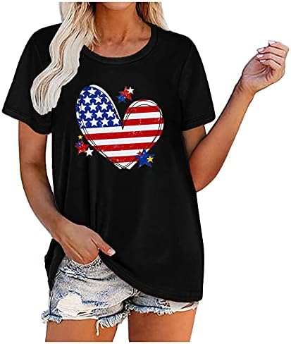 Патриотски кошули за жени американско знаме кошула летни обични врвови на кратки ракави teвезди starsвезди ленти удобни лабави маички