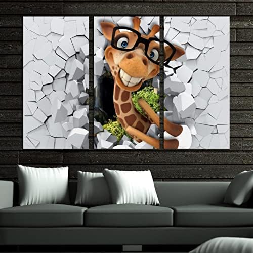 Wallидна уметност за дневна соба, 3Д жирафа epingиркајќи од скршен wallид врамен декоративно масло за сликање постави декоративни модерни