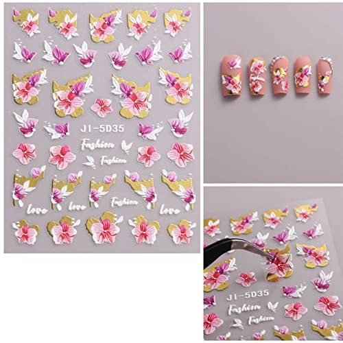 Jmeowio 3D врежани пролетни цветни нокти налепници за уметност декорации самолепливи pegatinas uñas 5d шарени летни цветни нокти за