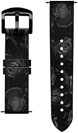 CA0589 Black Roses Leather & Silicone Smart Watch Band Strap For Garmin Пристап S40, ForerUnner 245/245/645/645, Venu VivoActive Vivomove Size