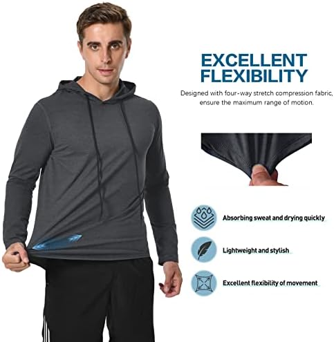 MeetYOOOO вежба со долг ракав кошули за мажи, лесен атлетски трчање со качулка со маички за риболов џемпери