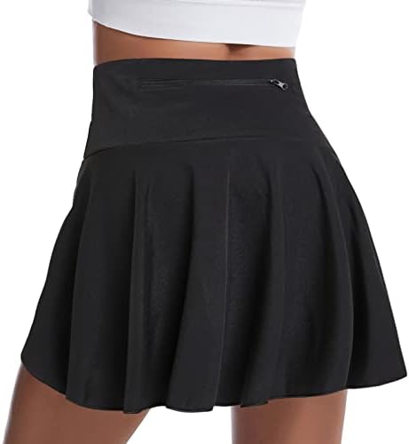Женски колено должина на тениски здолништа за девојчиња, плетени голф -голф, со висока заштита од половината на УВ со џебови шорцеви црно бело