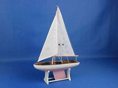 Рачно изработен наутички декор дрвен декоративен едриличар модел 12 - брод со розов модел