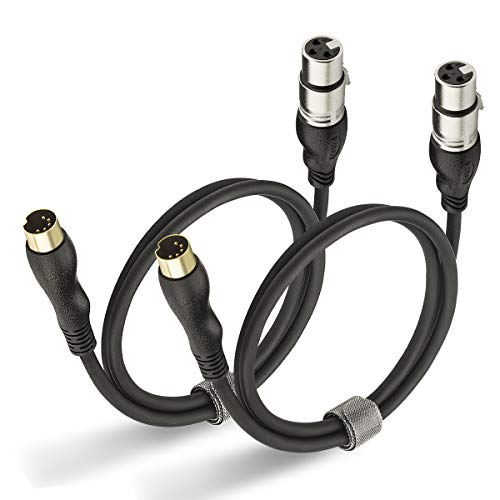 Ebxya MIDI 5-пински машки до XLR 3-пински женски адаптер кабел 3 стапки 2 пакувања-професионален позлатен MIDI до XLR кабел