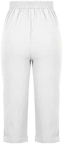 Панталони со високи половини на градите за женски летни памучни постелнина еластична фахион палацо панталони случајно лабаво