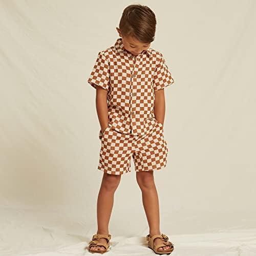 Копче за кратки ракави за бебичко момче со дете надолу со кошула со лапчиња, сет на летни облеки за летни облеки