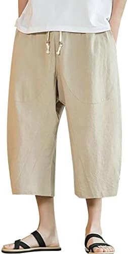Летни шорцеви за пливање за мажи Мажи памук капри панталони, баги хареми панталони, влечејќи јога плажа, машки шорцеви