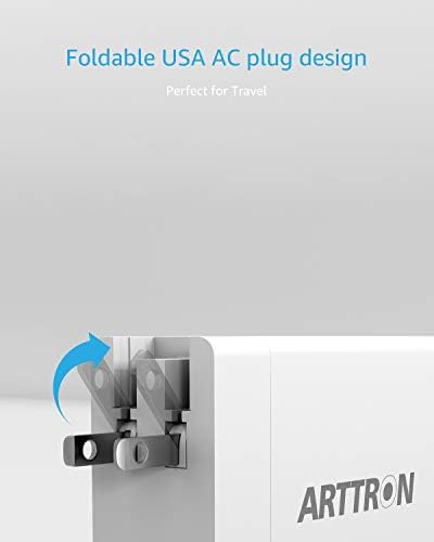 Wallиден полнач, Arttron 40W 6 Port USB станица за полнење, USB wallид полнач мултипорт и преклопен приклучок за iPhone 13/12/11/XR/X/8/7/Plus,
