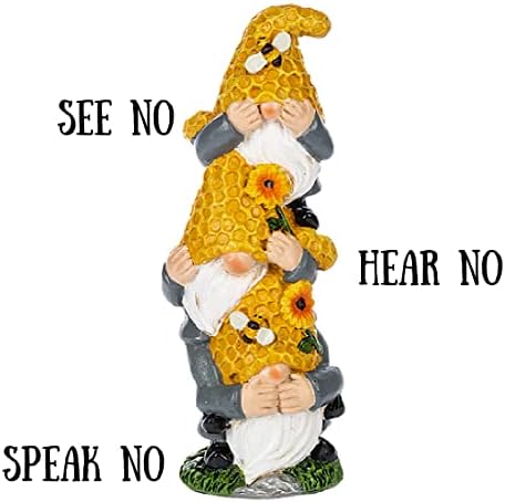 Статуа на мед пчела Гноми, не слушај не гледај не зборувај без злобно фигурина, среќа, магична, жолта и црна безлична бајка за дома