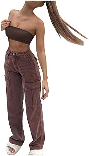 Keusn Трендовски панталони за жени плус големина преголеми буги падобран панталони повеќе џебови лабави буги панталони улична облека
