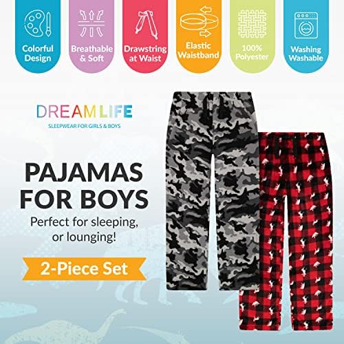 Дримлајф 2-Пакет Момчиња Пижами Панталони, Свиленкасти Меки Плишани Руно Панталони Со Забавни Отпечатоци, Големина 8-20