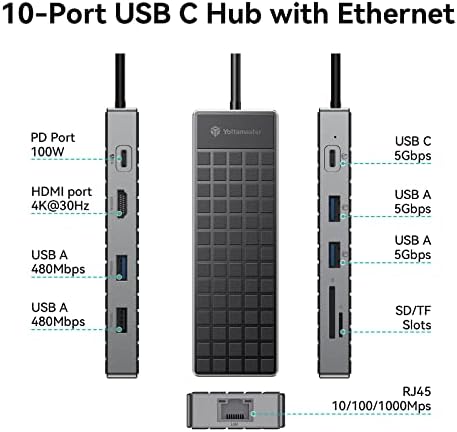 YOTTAMASTER USB C Hub Hdmi Адаптер, 10 ВО 1 USB C Центар Мултипорт Адаптер СО 4K HDMI, USB A 3.0, USB C 3.0, Sd/TF Картичка