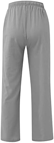Машки памучни постелнини панталони летни шишиња еластични половини за џебови панталони обични лесни вклопувани панталони панталони