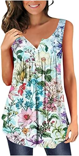 Флорални резервоари за жени летни без ракави туники обични плетени маици бохо графички маици кошули блузи елек елек