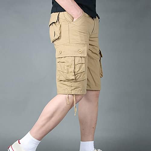 Машки шорцеви на Ymosrh, случајни средни половини, исечени панталони Мулти џебови на отворено права панталони за нозе шорцеви