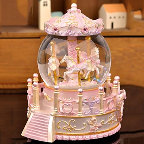 Mxiaoxia Caruesel Crystal Ball Princess Music Box украси лебдат снег октава кутија девојки роденденски подароци Божиќ