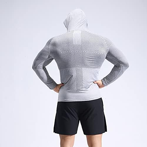 Bmisegm летни мажи маички нови долги ракави со тенки качулки за спортска фитнес костум Брзо сушење облека за облека за спортска маица за спортски