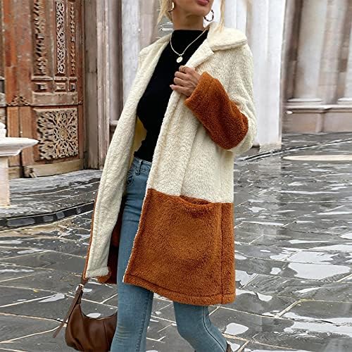 2023 година Зимски палто со долги ракави со долги ракави со преголема боја со двојна боја со кадифена нејасна џемпер од палто со џебови
