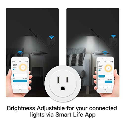 Moesgo Smart WiFi Power Dimmer Plug, 2,4 GHz WiFi Brightness Timer Socket за затемнети CFL, LED и Inc, Tuya Smart Life App Далечински управувач, компатибилен со Alexa и Google Home, White, White