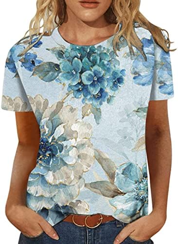 Животински печатени врвови за жени кратки ракави дами врвна обична маица маица на маички со цвеќиња цветни гроздобер сонце Y2K облека