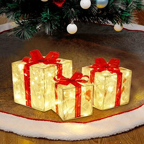 Bsxgse Божиќ Блескав Декорација Подарок Кутија Украс Со Лак Божиќ Осветлување Кутија Отворено Светло Осветлување Божиќ Кутија Отворено Подарок