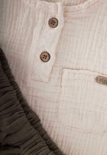 Cigit Concept - Преслатко бебе унисекс памучен ленен кошула сет - мека дише, кошула со копче за ракав и панталони