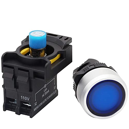 MXUTEUK сино LED светлосен напон 110V-220V 22mm 1NO водоотпорен IP65 SPST моментален прекинувач за копче за притискање 10A 600V LA155-A1-10D-B
