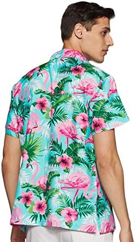 Стилорско копче за кошула на хавајски кошула надолу по кратки ракави Фламинго