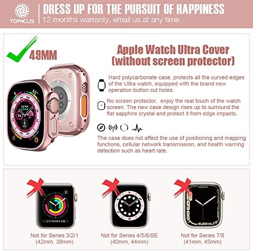 Case Top4Cus 49mm Компатибилен со Apple Watch Ultra, Iwatch Series Ultra Protector 49mm Hard PC Cover, 49mm iwatch Ultra Cover Face Cover со оригинална