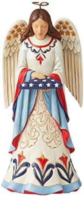 ЕНЕСКО Jimим Шор Срцето Крик Крик Патриотски ангел со склопена фигура на знамето, 7,01 инч, разнобојно