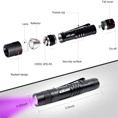 2 Пакувајте UV Penlight Flerslight со клип ， мини LED рачен тактички џеб факел со високи лумени ， детектор на црна светлина за