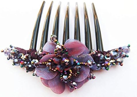 Француски пресврт чешел За коса Украсете Кристал Со Цвеќиња виолетова направени од ткаенина