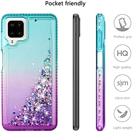 Tikoo сјај Samsung Galaxy A12 Case for Women Girls, Superior Superil Samsung A12 Case со градиент што се движи со течен Quicksand, Bling Bling
