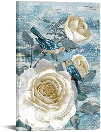 Ouelegent бело розово платно wallидна уметност гроздобер цветно сликарство сини птици слика за домашна спална соба дневна соба трпезарија