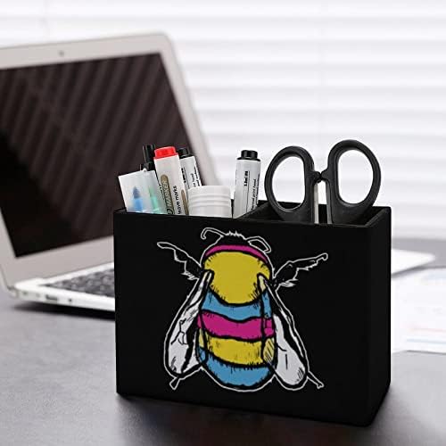 Пансексуално знаме пчела Пу кожен пенкало за молив држач за држачи за купови за куќиште на кутија за контејнери за канцелариски