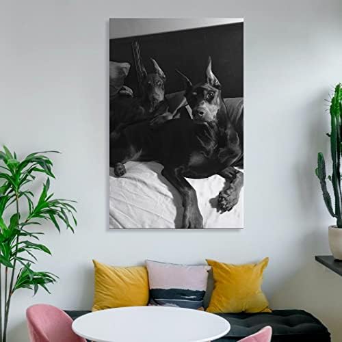 Уметнички постер црно -бел стилски Доберман Пинчер Постер за животни со модерно платно сликање печатење платно за сликање постери