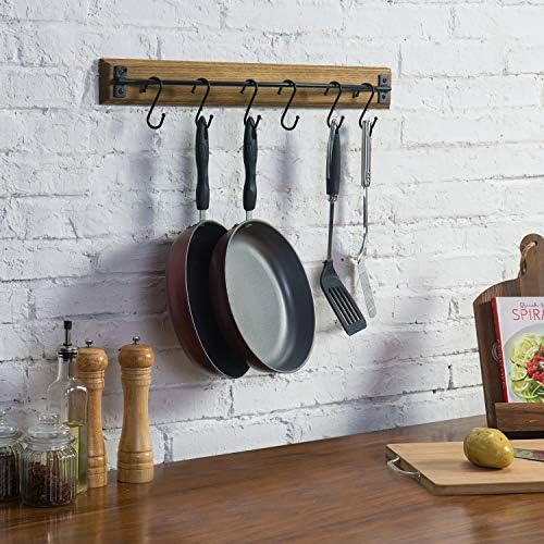 Mygift кујнски сад за садови, 6 отстранлив рустикален кафеав дрвен wallид монтиран тава за складирање на решетката/држач за прибор за готвење