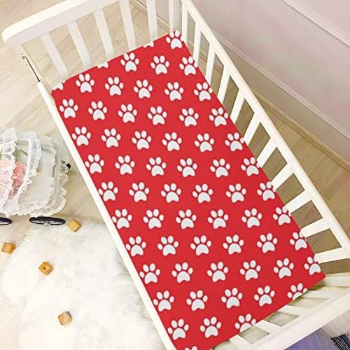 Алаза бело куче шепа печати црвени чаршафи за креветчиња, вградени листови за басинет за момчиња бебе девојчиња, стандардна големина 52 x 28