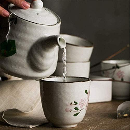 Домашен чај сет едноставен розов цреша цветна глазура јапонски стил чајник и чаши чај поставени услуги за 5 возрасни убаво спакувани во кутија