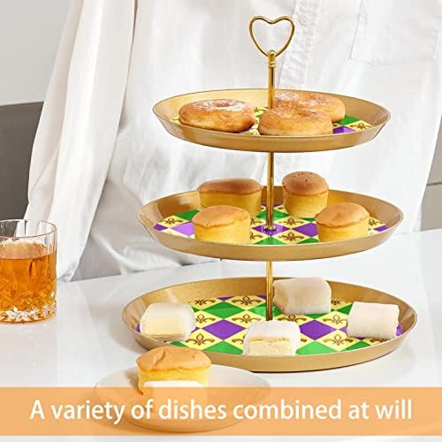 3 штанд за кекс, Марди Грас, измешан десерт држач за торта, приказ кула овошје тркалезни плочи за чај забава свадба бебе туш