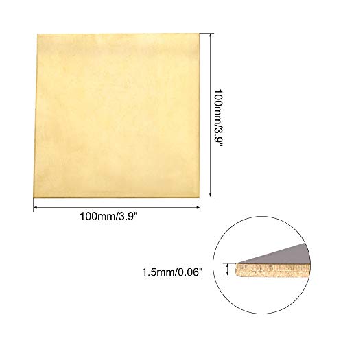 месинг лист Uxcell, метални плочи од 3,9 должина x 3,9 ширина x 0,06 дебелина 2 парчиња