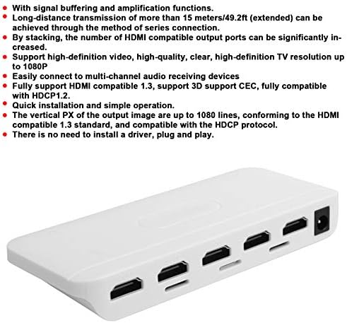 Lazmin112 1x4 HDMI компатибилен сплитер, 1 влез 4 излезен видео 1080p дистрибутер за HDTV DVD плеер, Поддршка 3D CEC, приклучок и репродукција